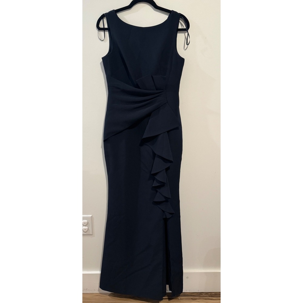 Eliza J Navy Blue Ruffle Front Gown Sleeveless Formal Maxi Dress EJ8M0110 Size 6